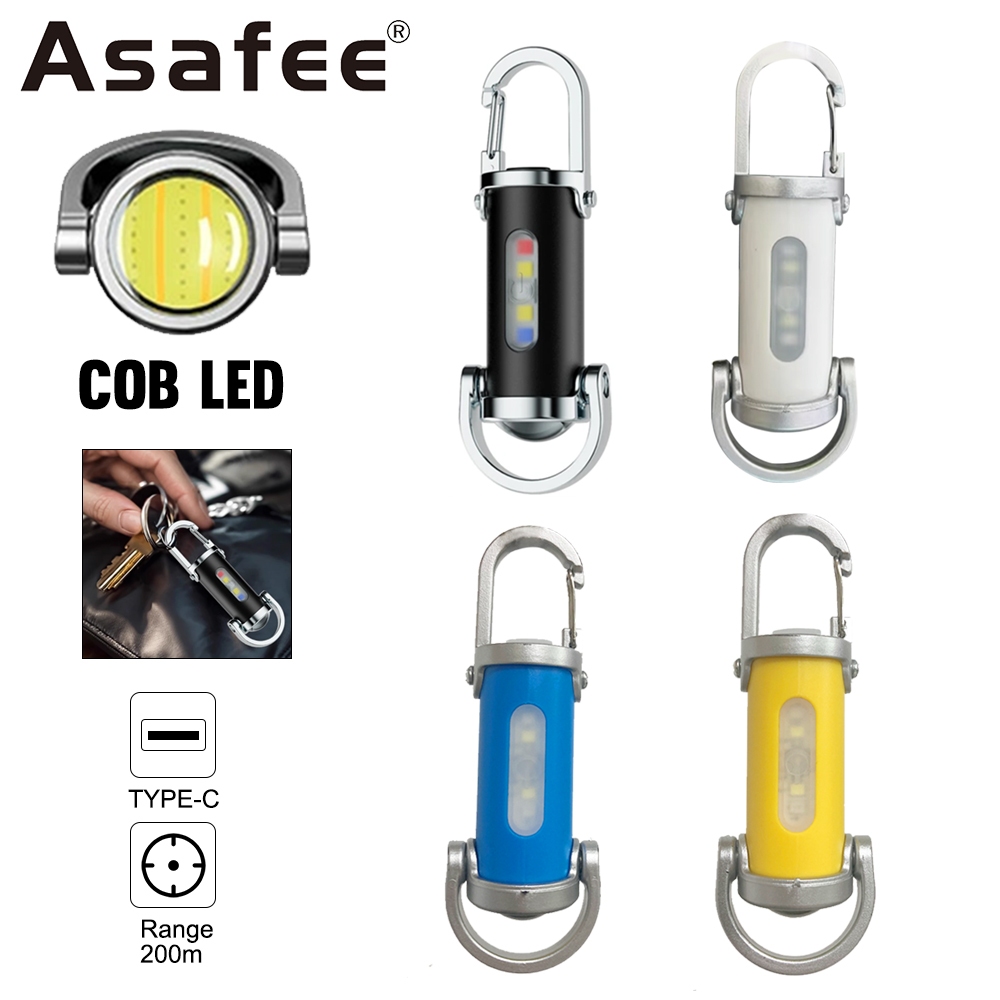 Asafee YS087-14500 Mini Super Bright COB LED พวงกุญแจ ไฟความปลอดภัยกลางแจ้งแบบพกพาสําหรับ Camping Running Work 7 โหมดแสงกันน้ําแบบชาร์จไฟได้