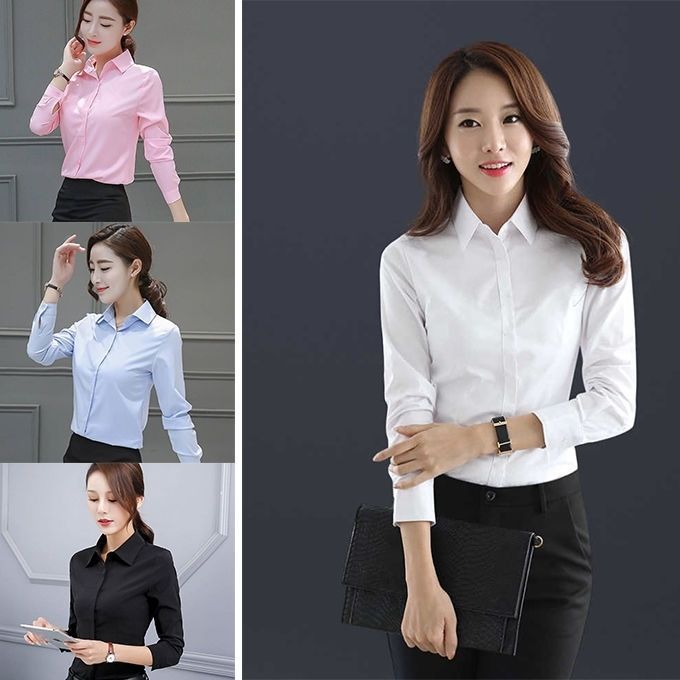 ส-5เอ็กแอล แขนยาวเสื้อเชิ้ตสีขาวผู้หญิงสํานักงานมืออาชีพเลดี้เสื้อผ้าทํางานอย่างเป็นทางการเสื้อผู้หญิง