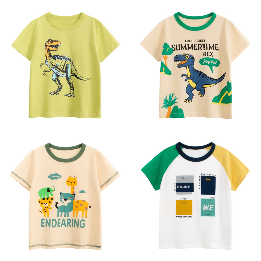 ผ้าฝ้ายเด็กฤดูร้อนเสื้อยืดคอกลมแขนสั้น 1-8 ปี