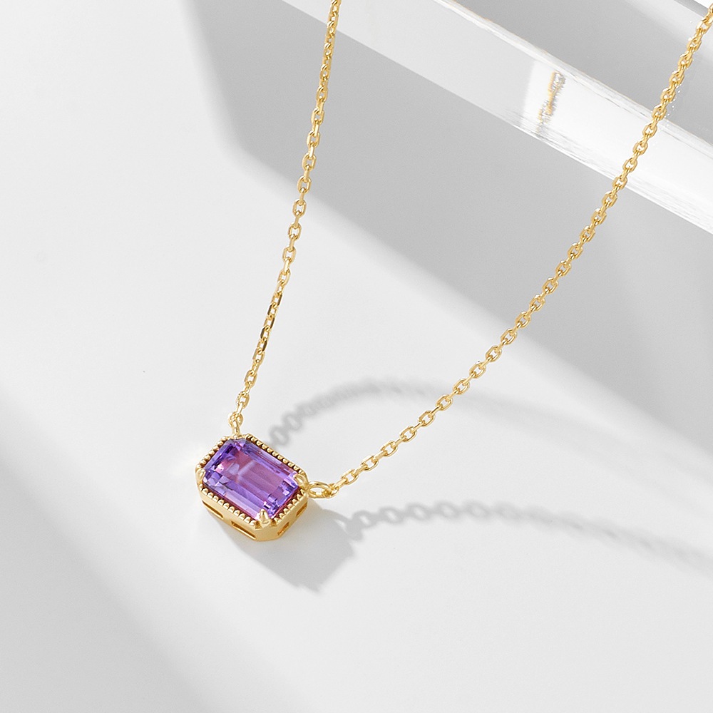 GCS Amethyst Pendent สร้อยคอพลอยธรรมชาติ 1 กะรัตชุบทอง Rhodium Plated S925 เงินสเตอร์ลิง