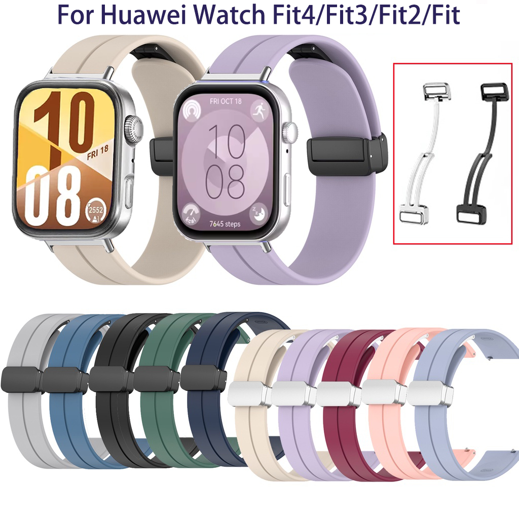 ซิลิโคนแม่เหล็กหัวเข็มขัดสําหรับ Huawei Watch Fit 4 3 2/Fit ใหม่/ SE/ รุ่นพิเศษ / Fit2 /Fit3 Fit4 Pro นุ่มสีลูกกวาดนาฬิกาสร้อยข้อมือกีฬาห่วง