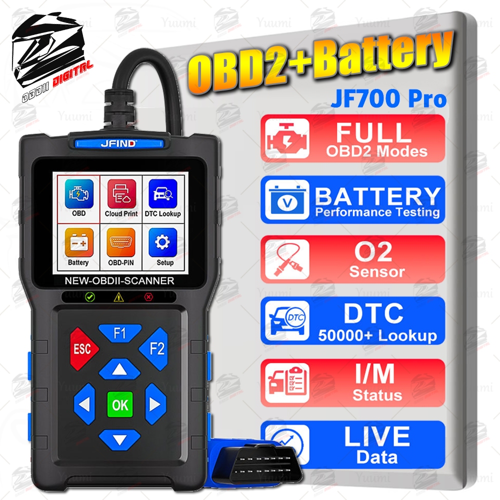 เมนูภาษาไทย JFIND JF700 Pro OBD2 Scanner + ทดสอบแบตเตอรี่ Car & Motorcycle Diagnostic Fault Code Rea
