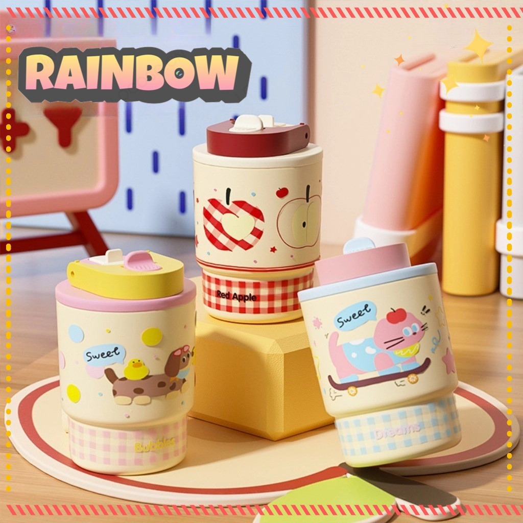 RAINBOW CUP จัดส่งจากท้องถิ่น🚚 แก้วกาแฟ แก้วน้ํา แก้วน้ำเด็ก รูปแบบการ์ตูนพกพาสะดวกและน่ารัก SUS316 420ml