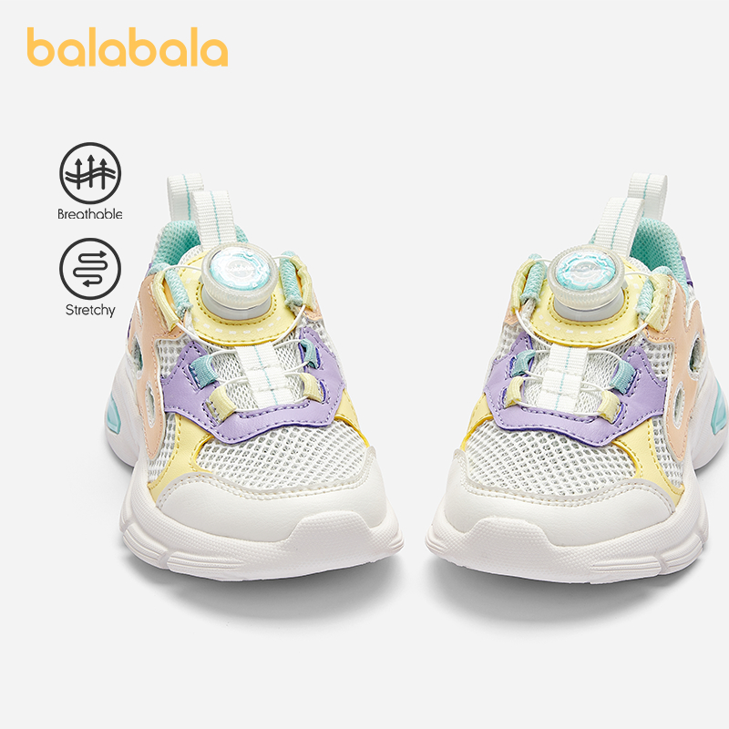 Balabala รองเท้าเด็ก รองเท้าผ้าใบหัวเข็มขัดแบบหมุนปี 2024 ฤดูใบไม้ผลิและฤดูใบไม้ร่วงรูปแบบใหม่
