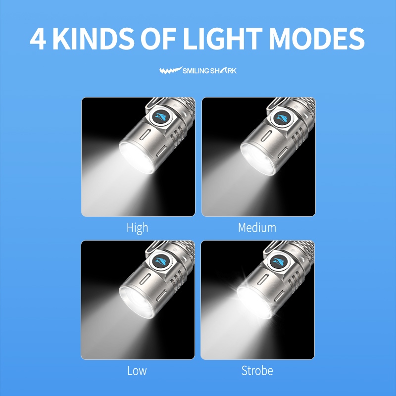 SmilingShark SD5377 ไฟฉาย led มินิ สว่างมาก M80 ไฟคบเพลิง ด้วยการออกแบบคลิป ซูมได้ 4 โหมด Type-C แบบชาร์จได้ พกพาและน้ำหนักเบา กันน้ำสำหรับการเดินป่าแคมป์ปิ้ง — صورة 5