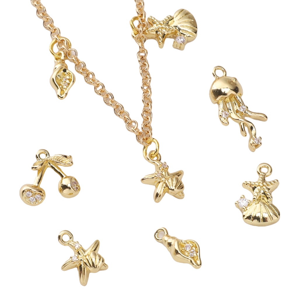 1 ชิ้น Mini Cherry/ปลาดาวแมงกะพรุนจี้ 14k Gold-Plated DIY Handmade