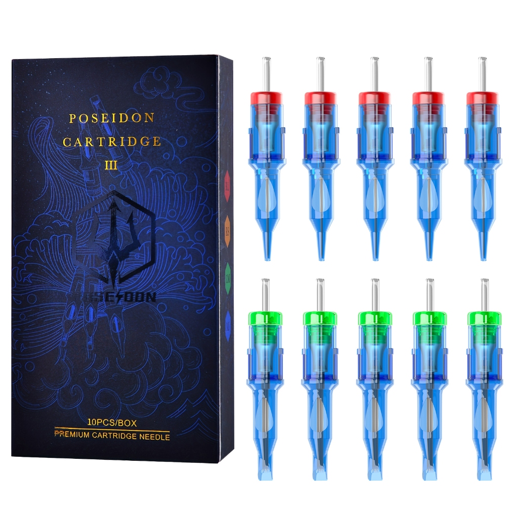 ตลับเข็ม POSEIDON, #10 อุปกรณ์เสริมเครื่องสัก 10 ชิ้น/กล่องมาตรฐานสารพันทิ้ง,เข็มสักสําหรับปากกาสักและศิลปิน