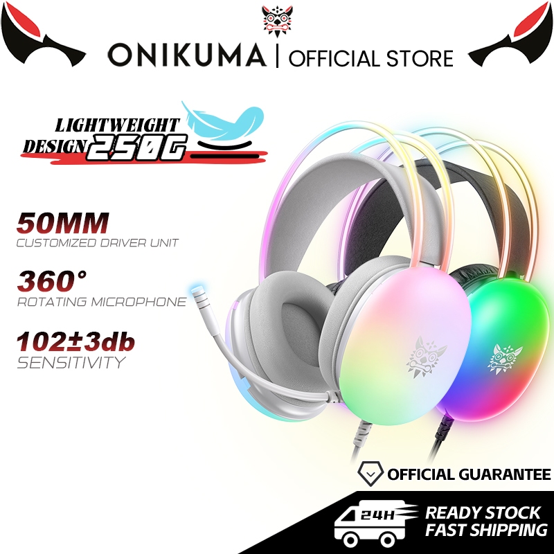 ONIKUMA X25 ชุดหูฟังเกมมิ่งพร้อมไมโครโฟนสำหรับพีซี แบบมีสาย 3.5 มม. ดีไซน์น้ำหนักเบาพร้อมไฟ RGB