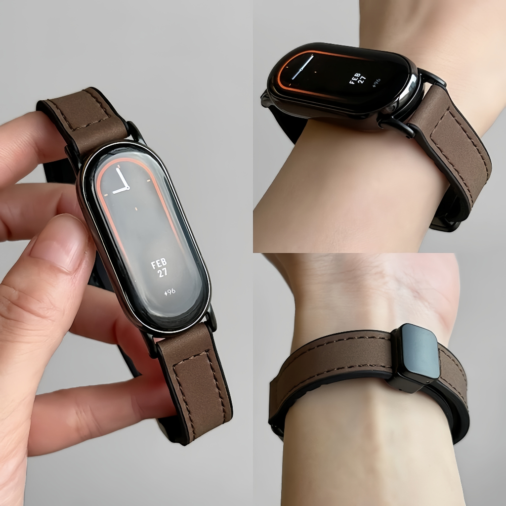 Xiaomi Smart Band 8/9/10 Strap Magnetic Leather Mi Band 8 9 10 Strap สายหนังสปอร์ตกันน้ํา