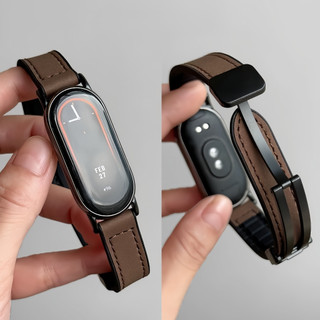 สายหนังสําหรับ Xiaomi Smart Band 8/9/10 Magnetic Mi Band 8 9 10 Strap สายหนังสปอร์ตกันน้ํา
