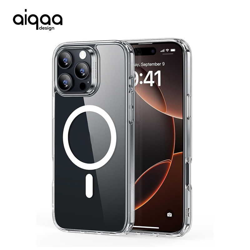 Aiqaa สําหรับ iPhone Case 17 16 15 14 13 12 11 Pro Max 17/16e 17Air Case พร้อมแม่เหล็ก 360° ขาตั้งแหวนเข้ากันได้กับคริสตัลใสกันกระแทกป้องกันโทรศัพท์ปกใส