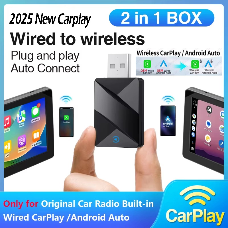 อะแดปเตอร์ CarPlay ไร้สาย 2 in1 Plug and Play แบบมีสายกับไร้สาย CarPlay Android Auto สําหรับวิทยุติด