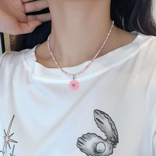 🌸ส่งไวจากไทย🌸 สร้อยคอลูกปัด Y2K ดอกไม้ หลากสี สไตล์แฟชั่น จี้น่ารัก สร้อยไหปลาร้า สำหรับผู้หญิง