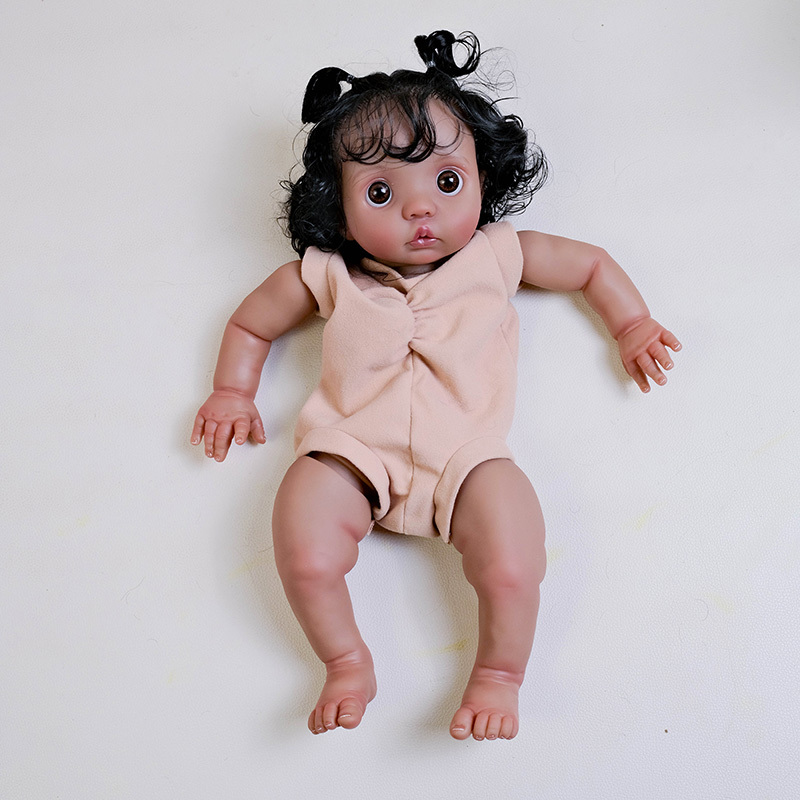 15INCH Reborn Doll Kit Peeka ใน Dark Skin ผมสีดํา Handmade Reborn ตุ๊กตาอะไหล่ตาและผ้า DIY Reborn ชุ