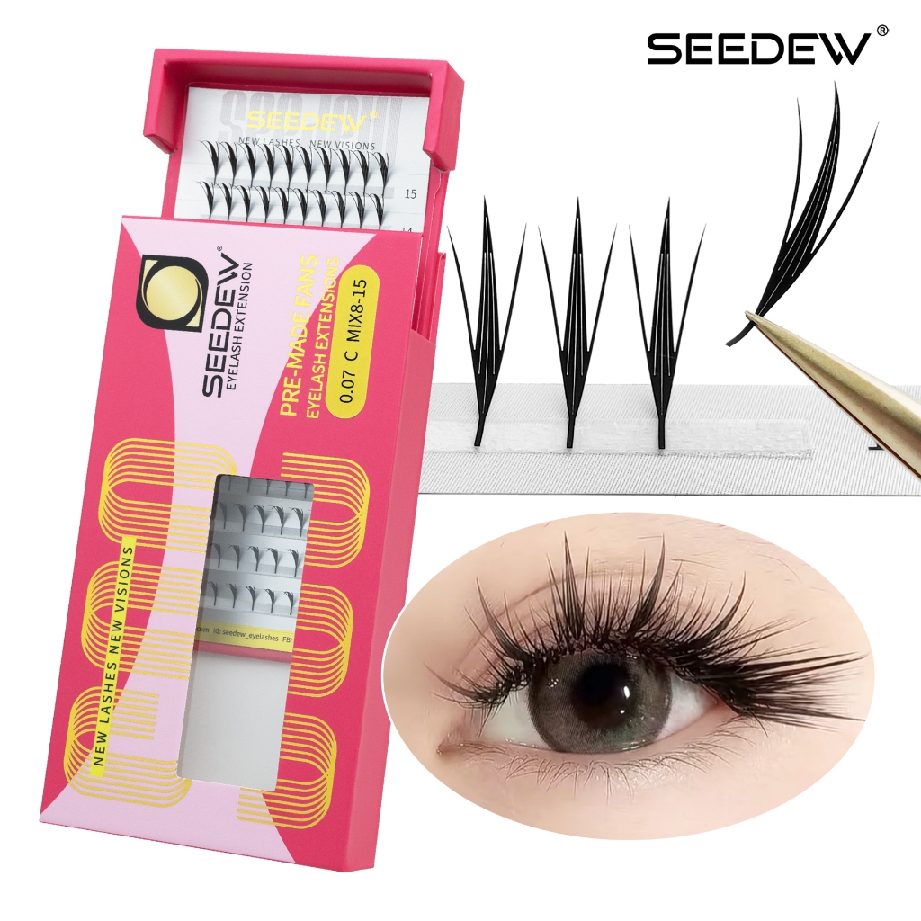 SEEDEW Pre-made มังงะ MicroSpire Lashes Quick Grafting ธรรมชาติบาง Spire ขนตาปลอมใหม่อัพเกรด