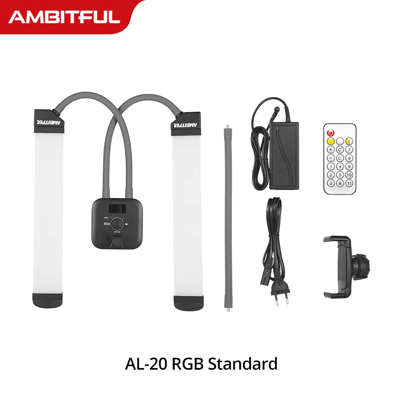 AMBITFUL AL-20 40W 3000K-6000K แขนคู่เติมไฟ LED แถบยาวไฟ LED พร้อมหน้าจอ LCD สําหรับสตูดิโอถ่ายภาพถ่ายทอดสด