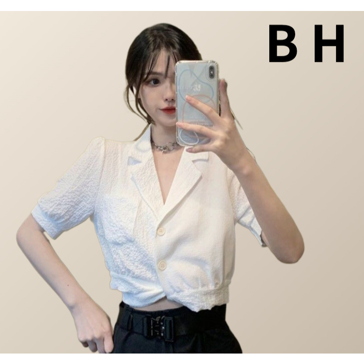 เสื้อครอปแขนสั้น คอปก แต่งระบาย แฟชั่นฤดูร้อน สําหรับผู้หญิง