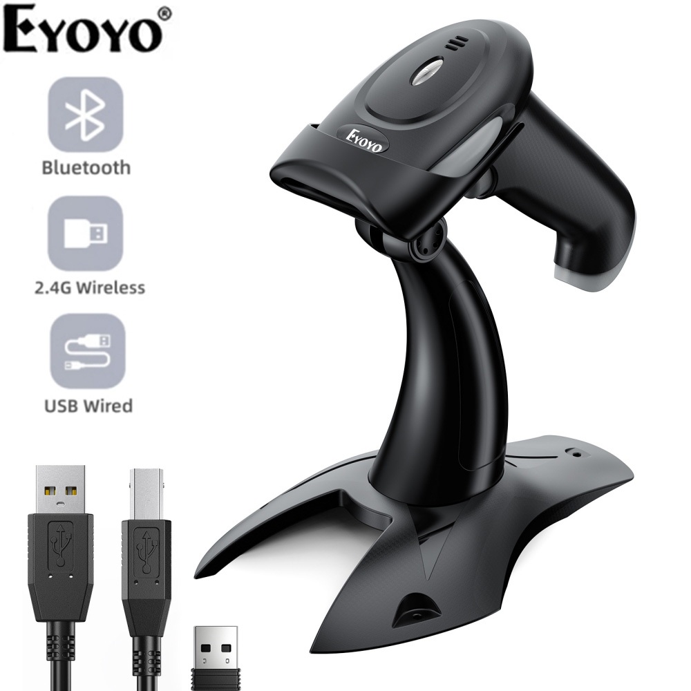 Eyoyo EY-034 2D เครื่องสแกนบาร์โค้ดไร้สาย 3-in-1 เครื่องอ่านบาร์โค้ดอัตโนมัติมือถือ CMOS ภาพบาร์รหัส