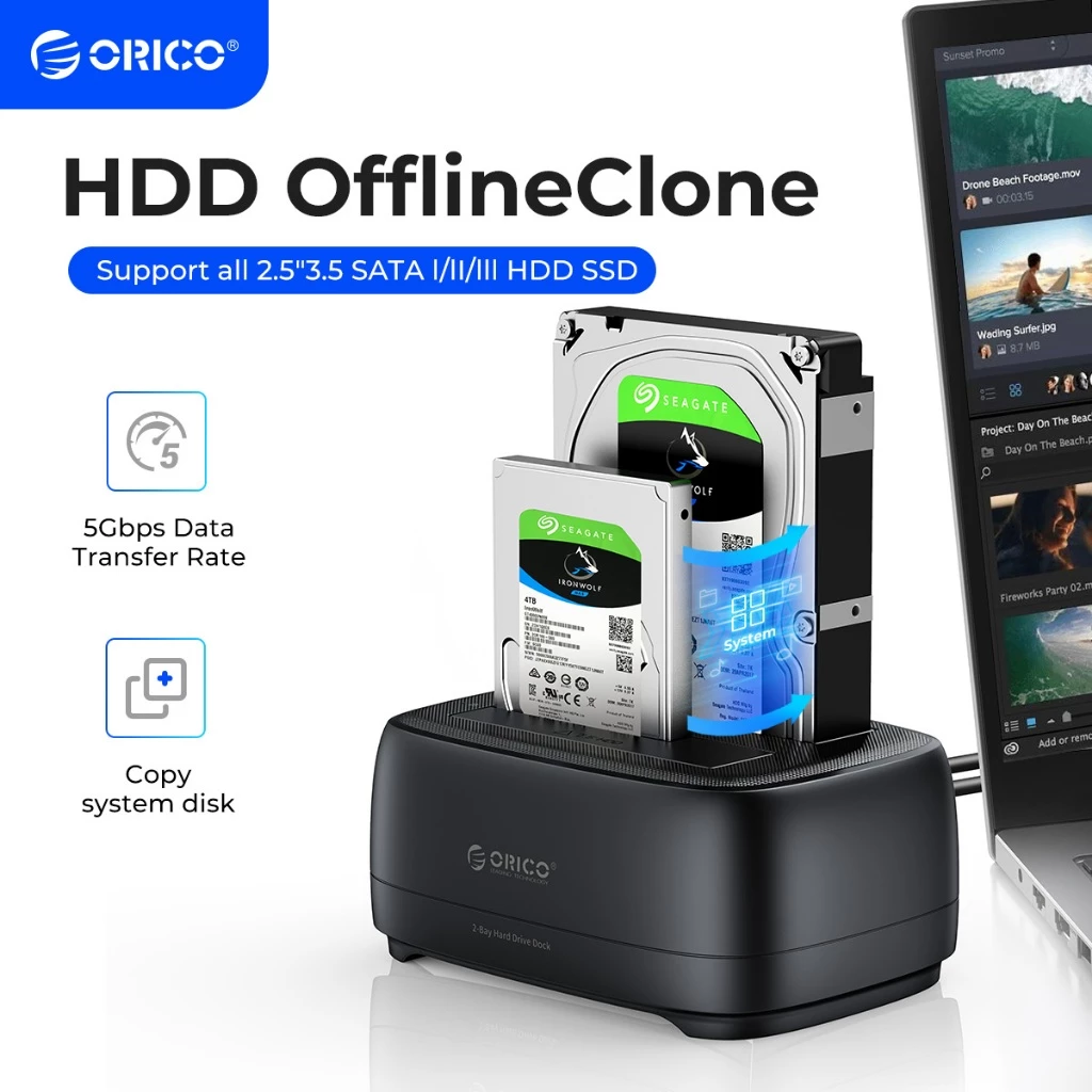 ORICO Dual-Bay HDD Docking Station with Offline Clone Function SATA to USB 3.0 Adapter สําหรับ 2.5 "/3.5" SSD/HDD (DD28U3)