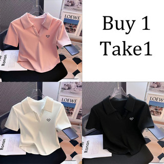 [BUY 1 TAKE 1] Polo Shirt for Women Plain Short Sleeve Crop Top