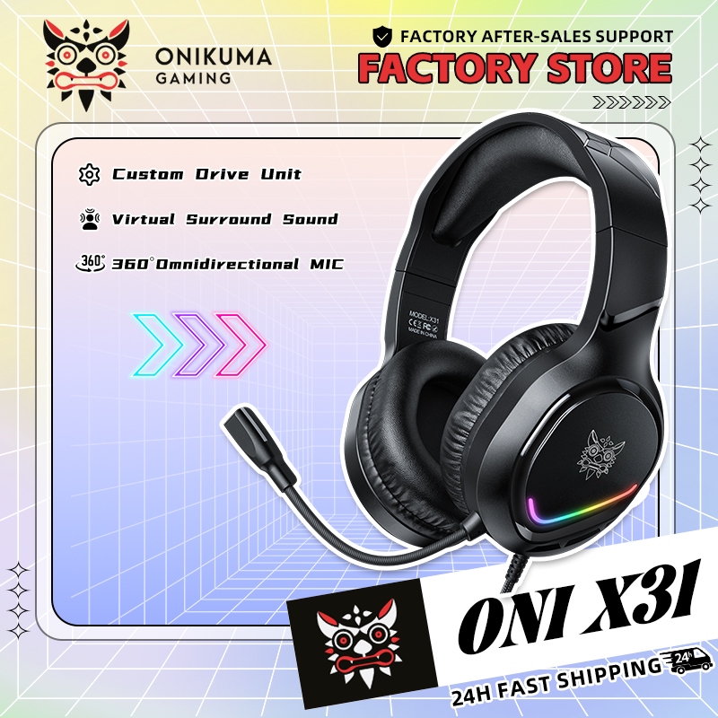 ONIKUMA X31 ชุดหูฟังสําหรับเล่นเกมไมโครโฟนตัดเสียงรบกวนหูฟังเพลงแบบมีสายพร้อมไฟ RGB