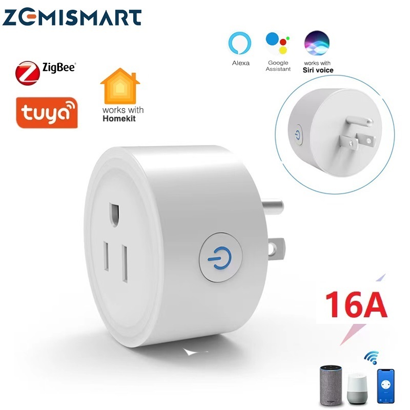 Zemismart 3pin US สมาร์ทปลั๊ก 16A/20A Zigbee Outlet ไฟฟ้าสถิติ/Timing Home Socket Outlet Alexa Google Siri Voice,Tuya/ Homekit Home APP ควบคุมผ่าน Matter M1/M6 Hub