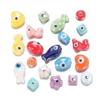 ลูกปัดเซรามิก3D EVIL EYEดวงตาปีศาจ/ปลา/หัวใจ/กลม/ดอกไม้ สำหร…