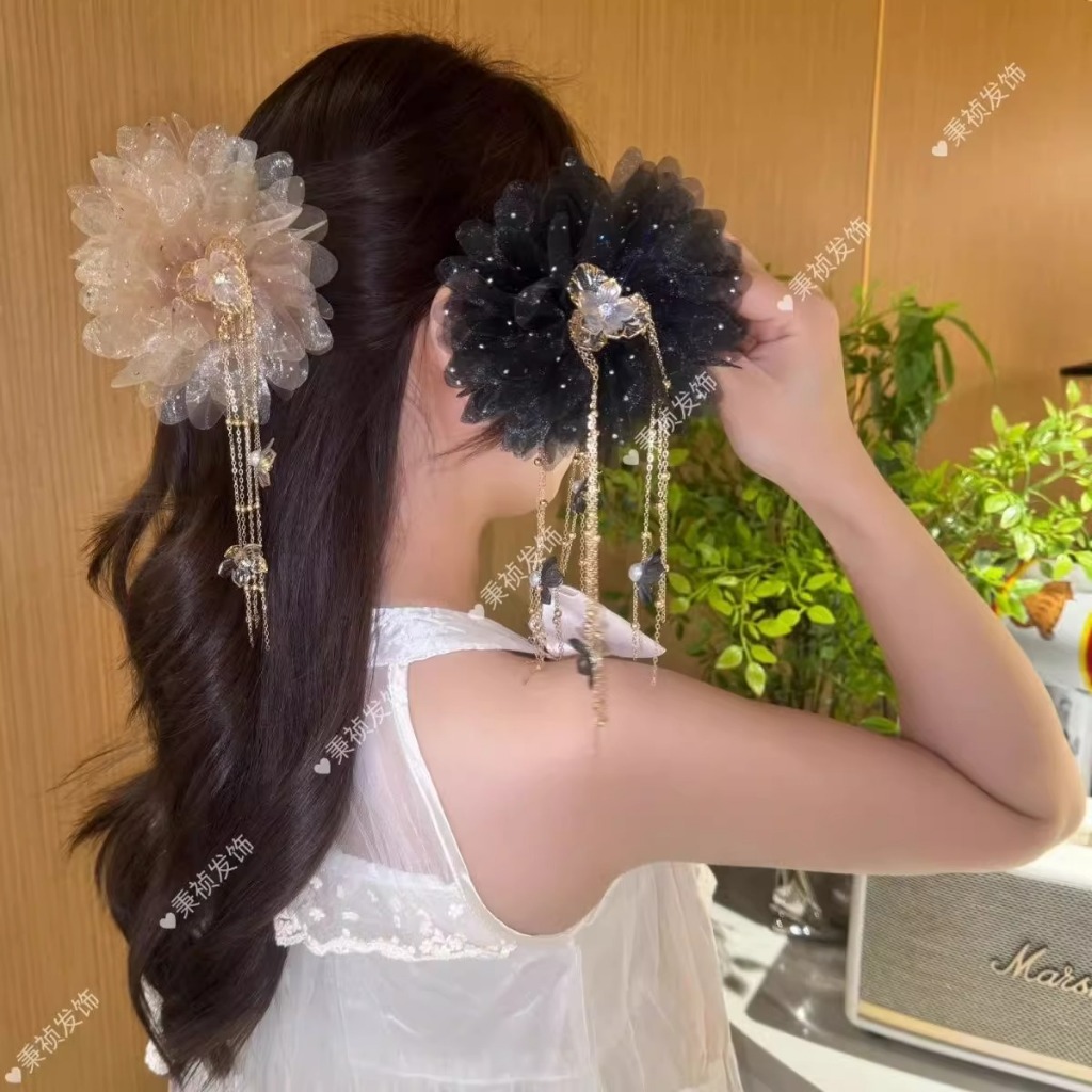 แสงหรูหราดอกโบตั๋นดอกไม้ผ้ากอซพู่คลิปหญิงระดับไฮเอนด์รู้สึกอุปกรณ์ผม - รูปที่ 5