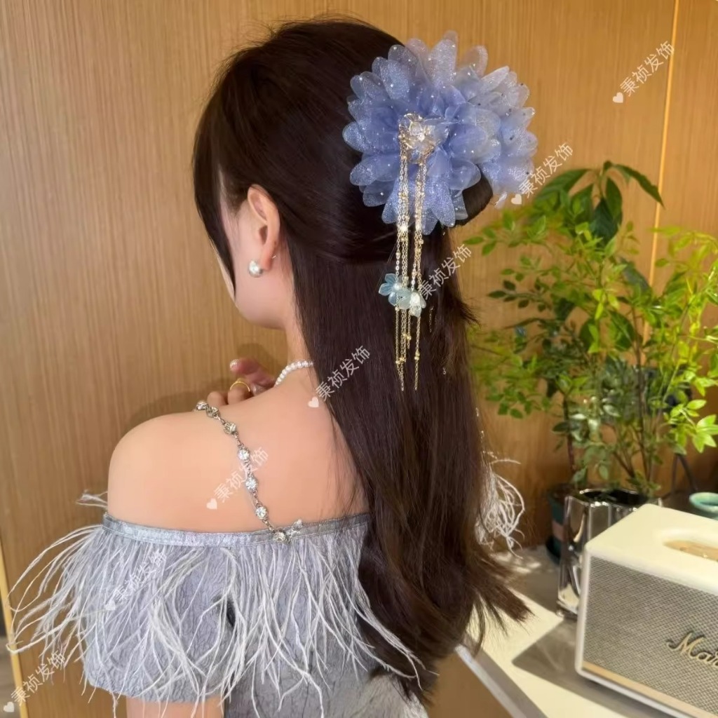 แสงหรูหราดอกโบตั๋นดอกไม้ผ้ากอซพู่คลิปหญิงระดับไฮเอนด์รู้สึกอุปกรณ์ผม - รูปที่ 4