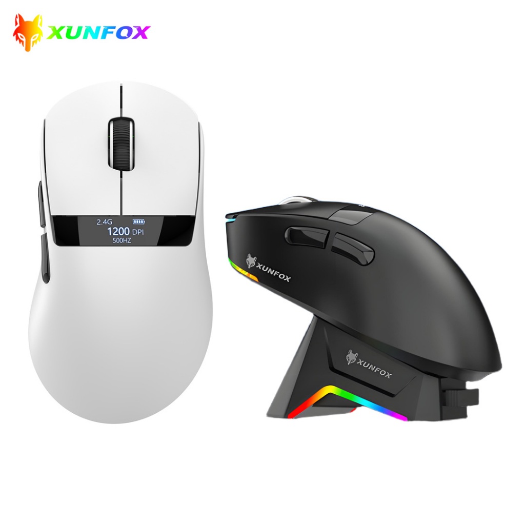 XUNFOX H9 Pro Triple-Mode Wireless Gaming Mouse แท่นชาร์จ 2.4G+BT+แบบมีสาย 6 เกียร์ DPI ปรับได้