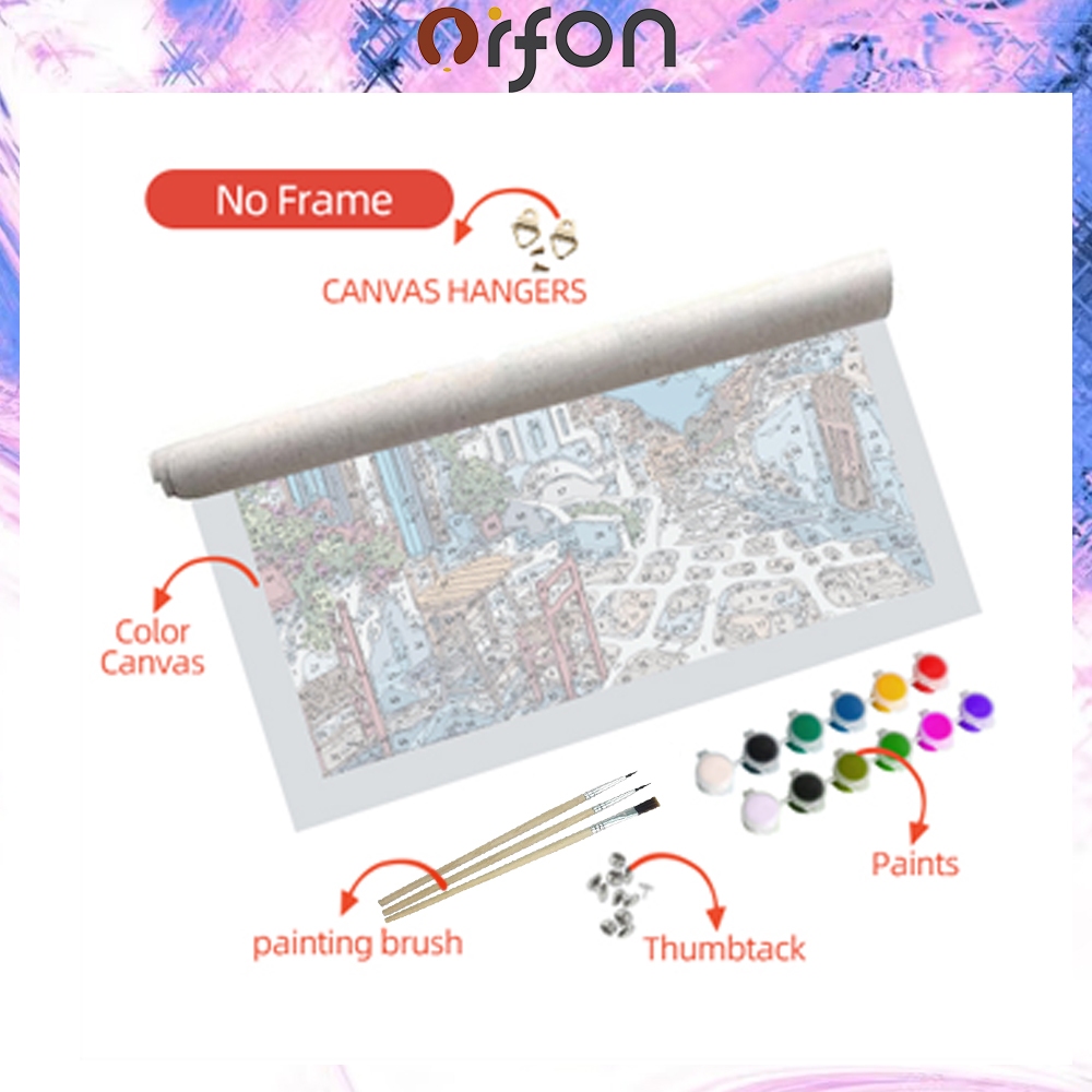 ระบายสีตามตัวเลข 4050ซม./ภาพวาดผ้าใบ/เมืองน้ําหอมนม/การ์ตูน/ของขวัญdiy/ตกแต่งผนัง - รูปที่ 3