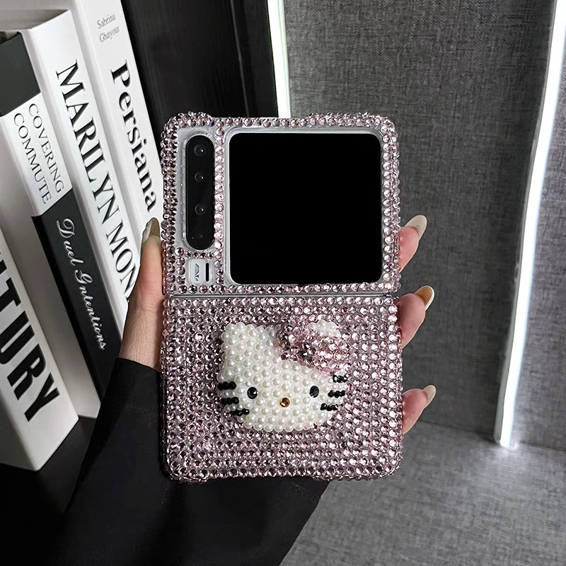 2025 สินค้าใหม่ KT Rhinestone กรณี Samsung Z Flip3 4 5 พลิก 6 7 FE เทรนด์แฟชั่นเคสโทรศัพท์ OPPO Find