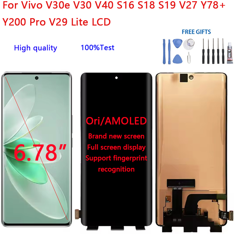 6.78 "Ori/AMOLED LCD สําหรับ Vivo V30e V30 V40 S16 S18 S19 V27 Y78 + Y200 Pro V29 Lite จอแสดงผล LCD 