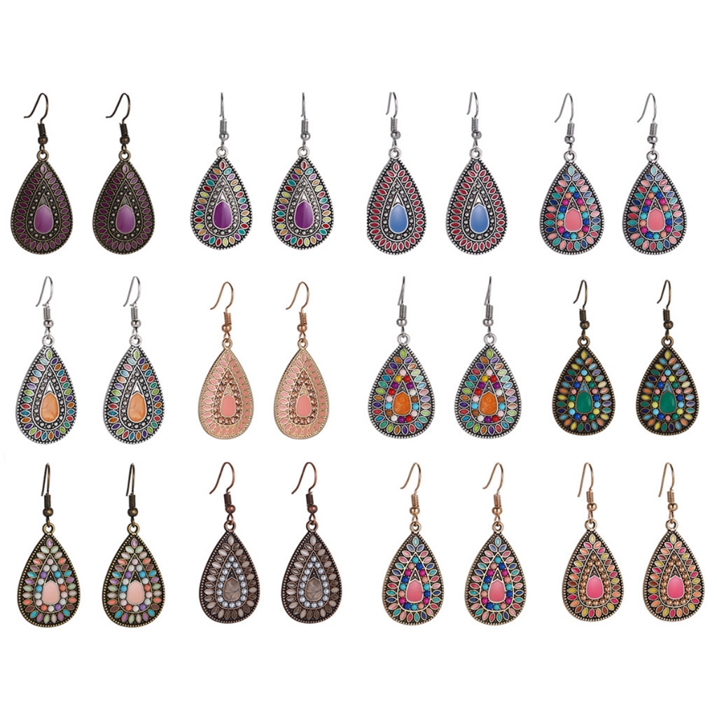 Boho แฟชั่นสีทองลูกปัด Water Drop ต่างหูVintageเคลือบดอกไม้สำหรับงานแต่งงานและหมั้น