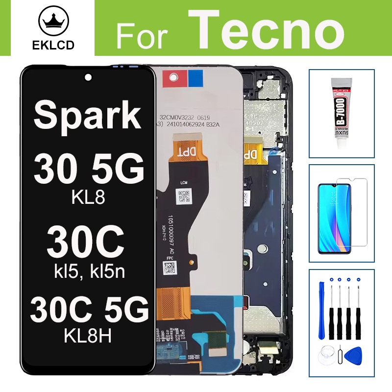 หน้าจอสําหรับ Tecno Spark 30 30C 5G KL8 KL8H kl5 kl5n จอแสดงผล LCD Touch Panel Digitizer Assembly กร