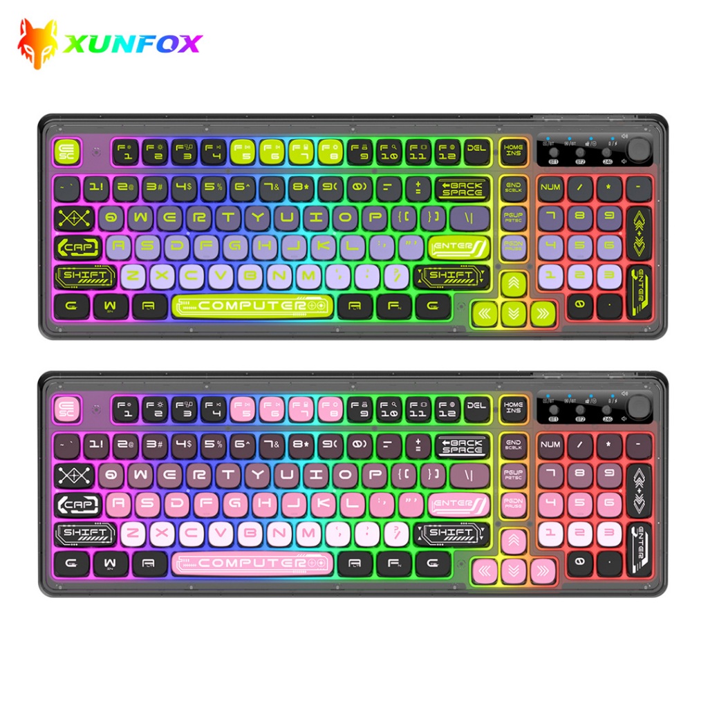 XUNFOX K98 Triple-Mode RGB Keyboard 2.4G+Bluetooth+การเชื่อมต่อแบบมีสาย 99 คีย์เค้าโครงการชาร์จ Type