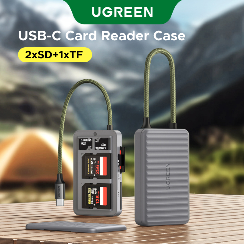 UGREEN เครื่องอ่านการ์ด USB C ถึง 2 * SD + 1 * TF พร้อมที่เก็บข้อมูล USB 3.0 OTG และการอ่านเครื่องอ่