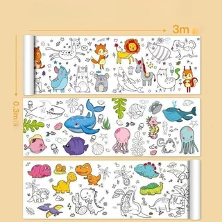 เด็กกราฟฟิตีวาดเลื่อนระบายสีภาพวาดกระดาษวาดวาดยาวเลื่อนเด็กอนุบาลระบายสีผ้าใบสามารถติดผนังไม่ ของ