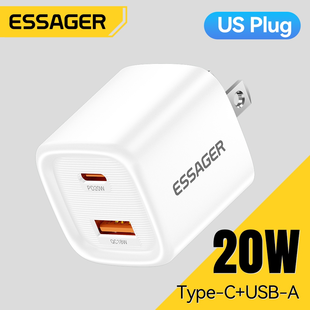 Essager PD 20W ที่ชาร์จ USB C + Type C ชาร์จเร็ว อะแดปเตอร์ปลั๊กผนัง