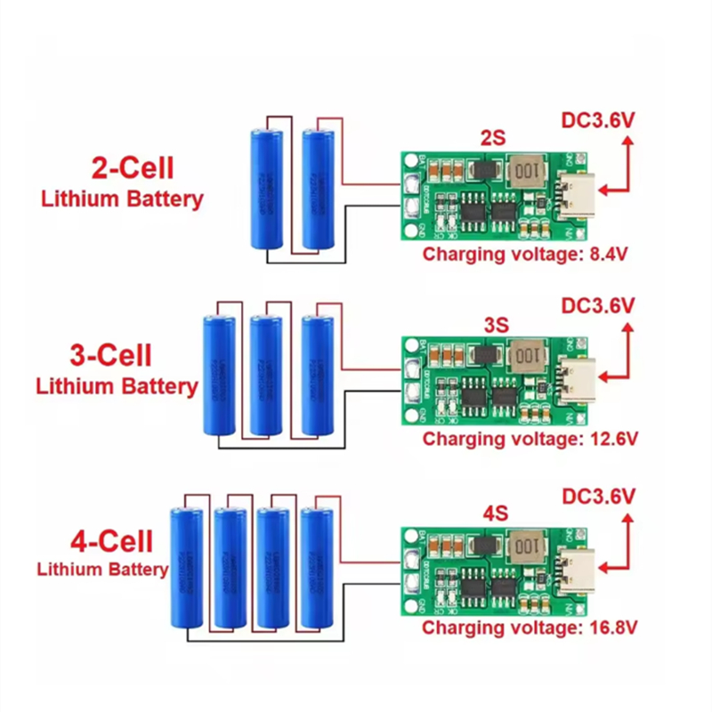 Multi-Cell 2S 3S 4S Type-C ถึง 8.4V 12.6V 16.8V Step-Up Boost LiPo Polymer Li-Ion Charger 7.4V 11.1V 14.8V 18650 แบตเตอรี่ลิเธียม