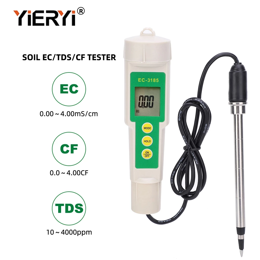 YiERYi EC-3185 เครื่องวัดดิน EC/TDS/CF สำหรับการเกษตรและไฮโดรโปนิกส์