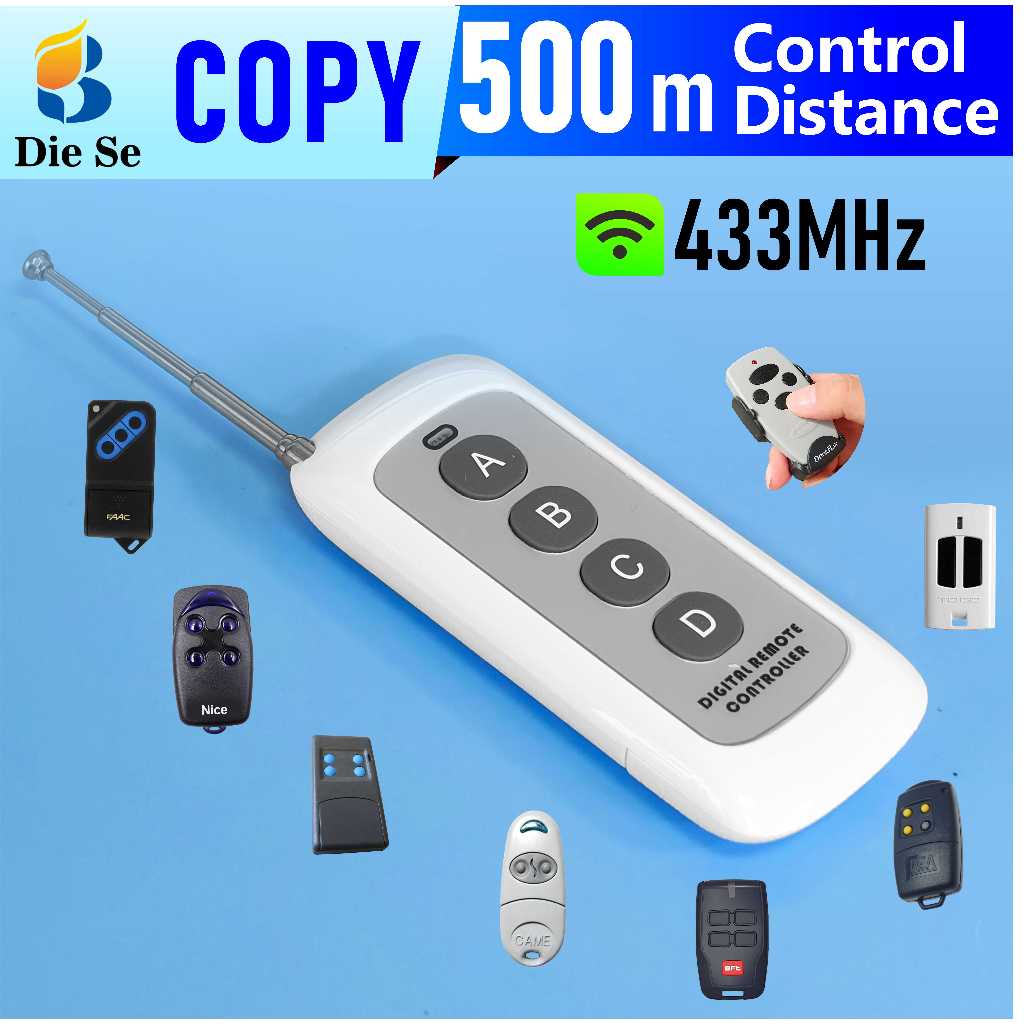 รีโมทโคลน 4 ปุ่ม 433MHz – เครื่องส่งสัญญาณประตูโรงรถระยะไกล 500 ม.
