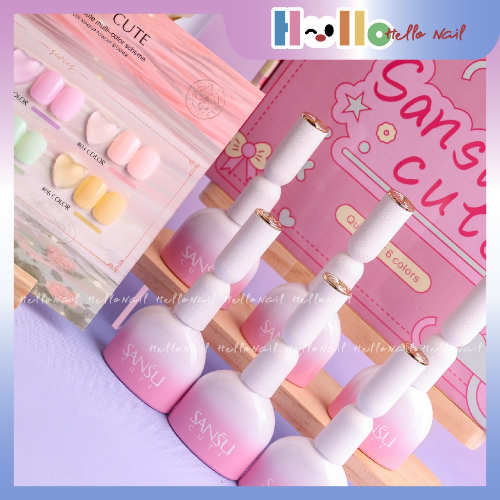 [กรุงเทพฯ พร้อมสต็อก] ซันซู 6 สีน่ารักหลายน้ําแข็งใสชุดแต่งเล็บ (ฟรีการ์ดสี) สีกึ่งโปร่งใสลูกอมน้ําแข็งใสสียาทาเล็บกาว