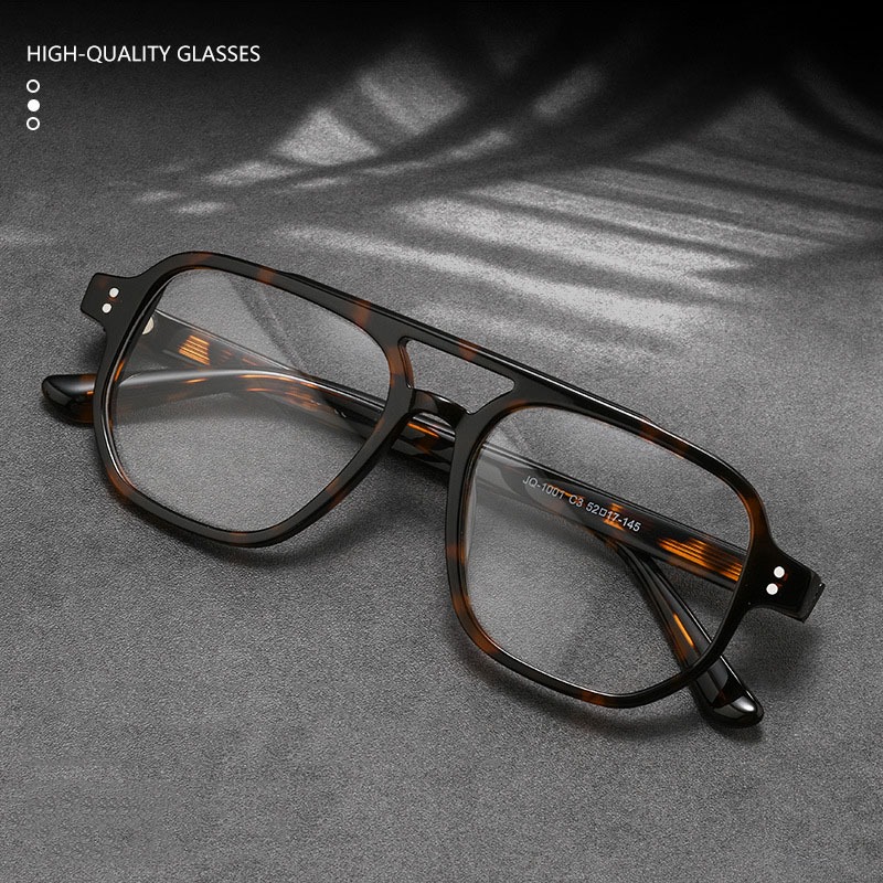 2025 Double Beam Pilot Acetate กรอบแว่นตาแฟชั่น สี Tortoiseshell สำหรับ男士女士 大尺寸镜框 JQ1001