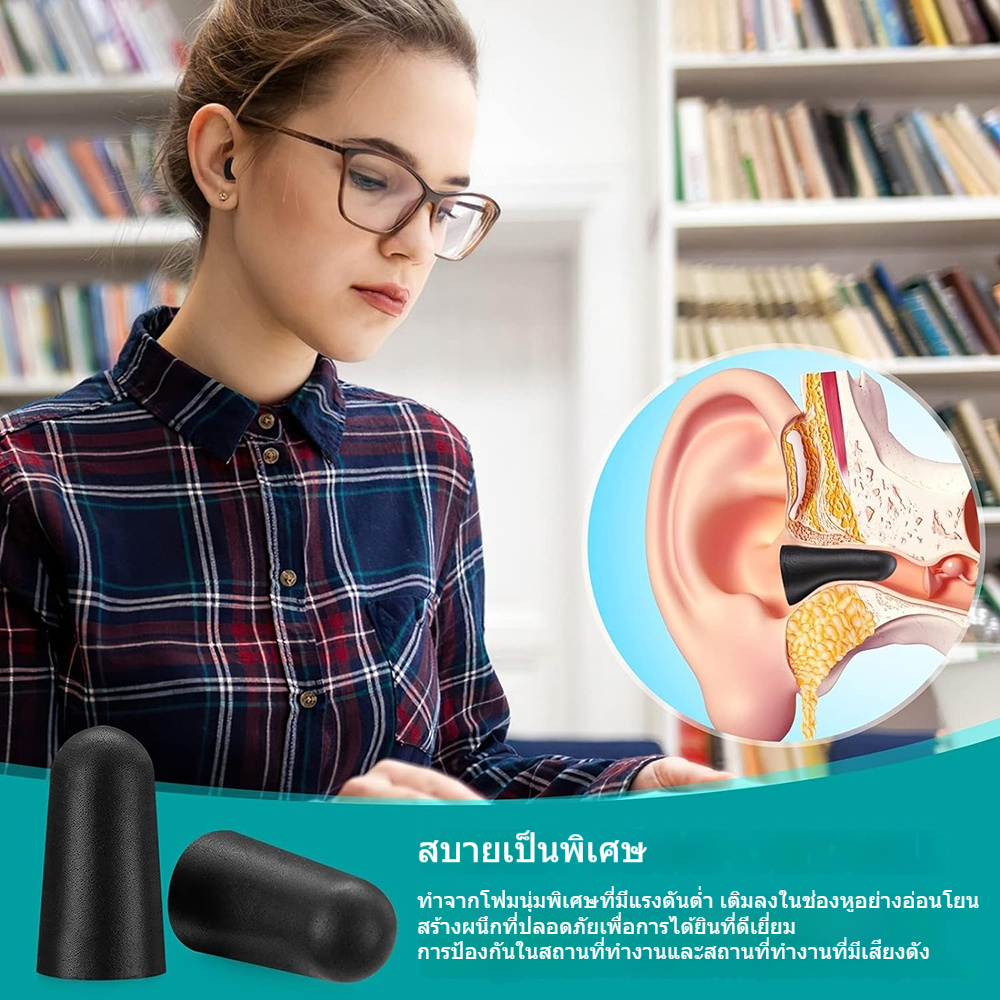 ที่อุดหู โฟมนิ่ม ป้องกันเสียงรบกวน สีดํา สําหรับเดินทาง นอนหลับ 20 50 100 คู่ - รูปที่ 2
