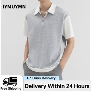 iymuymn Short Sleeve Polo Shirt For Men Half Zipper And Collar Polo Shirt PLUS SIZE