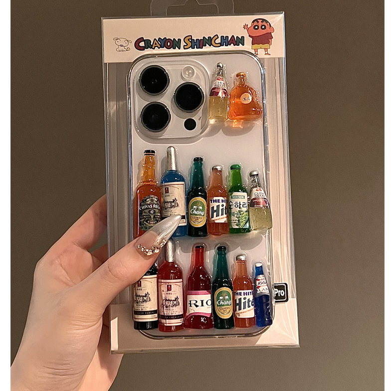 3D Whisky ขวดไวน์สีแดงโปร่งใสExpoyสําหรับiPhone 17Promax 16Promax 16Pro 15Promax 15Plus 11 12 13 14 Pro Maxกันกระแทกฝาครอบมือถือ