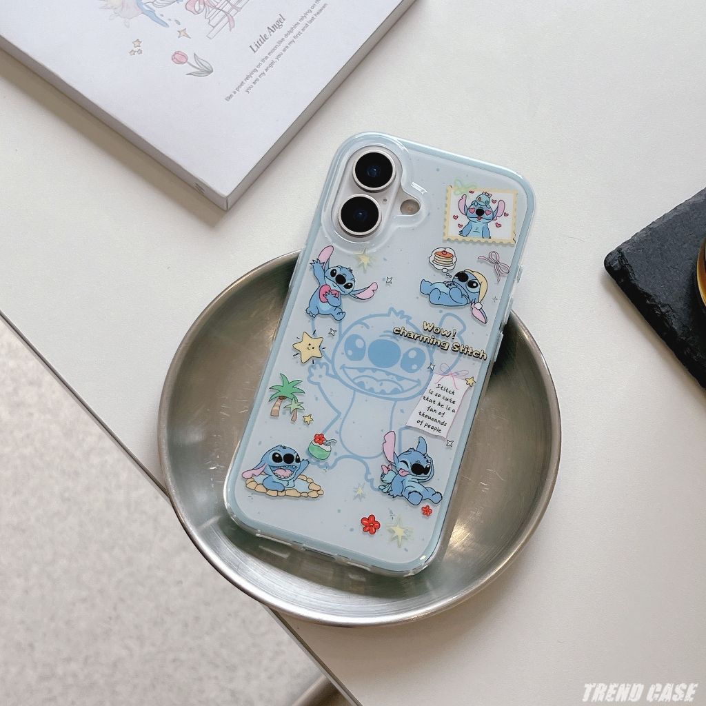 การ์ตูน Stitch 2 in 1 กันชนเคสโทรศัพท์สําหรับ iPhone 16 15 14 13 Pro Max กันกระแทกฝาครอบป้องกัน