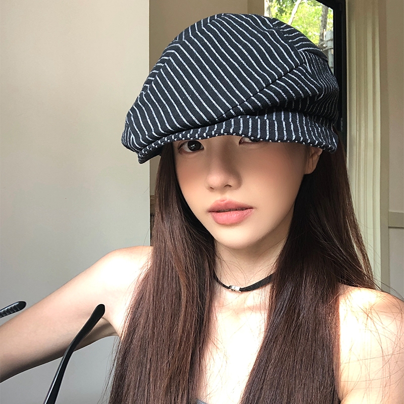 ศิลปะญี่ปุ่นลายหมวกผ้าฝ้ายผ้าลินิน Beret หญิงฤดูใบไม้ผลิฤดูร้อน Breathable Face-appearing ขนาดเล็ก Newsboy หมวก Retro จิตรกรหมวก