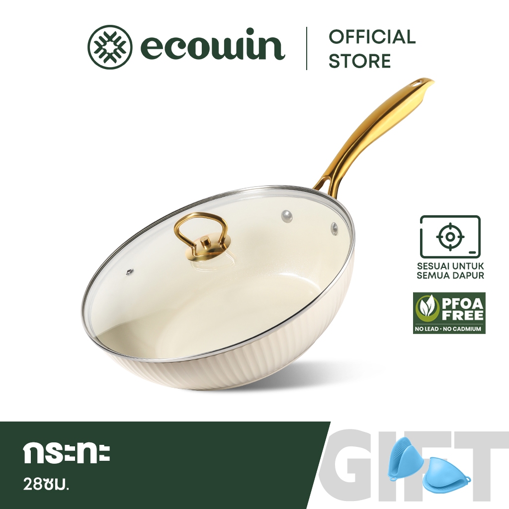 Ecowin กระทะเคลือบเซรามิก กระทะทรงลึกแบบไม่ติดกระทะ ปราศจากสาร PFOA และ PTFE เหมาะกับเตาทุกประเภท